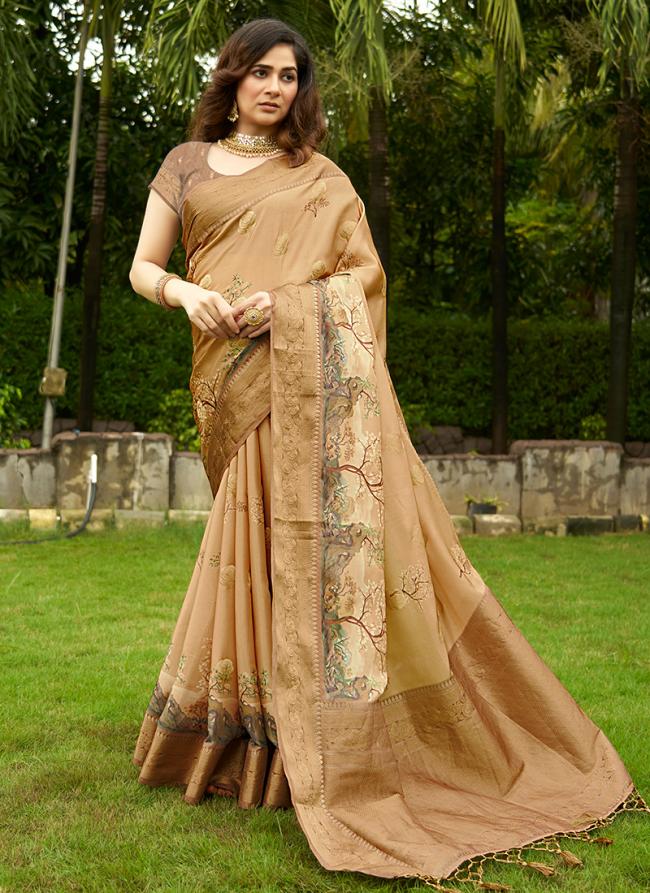 Sattin Light Yellow Festival Wear Weaving Saree